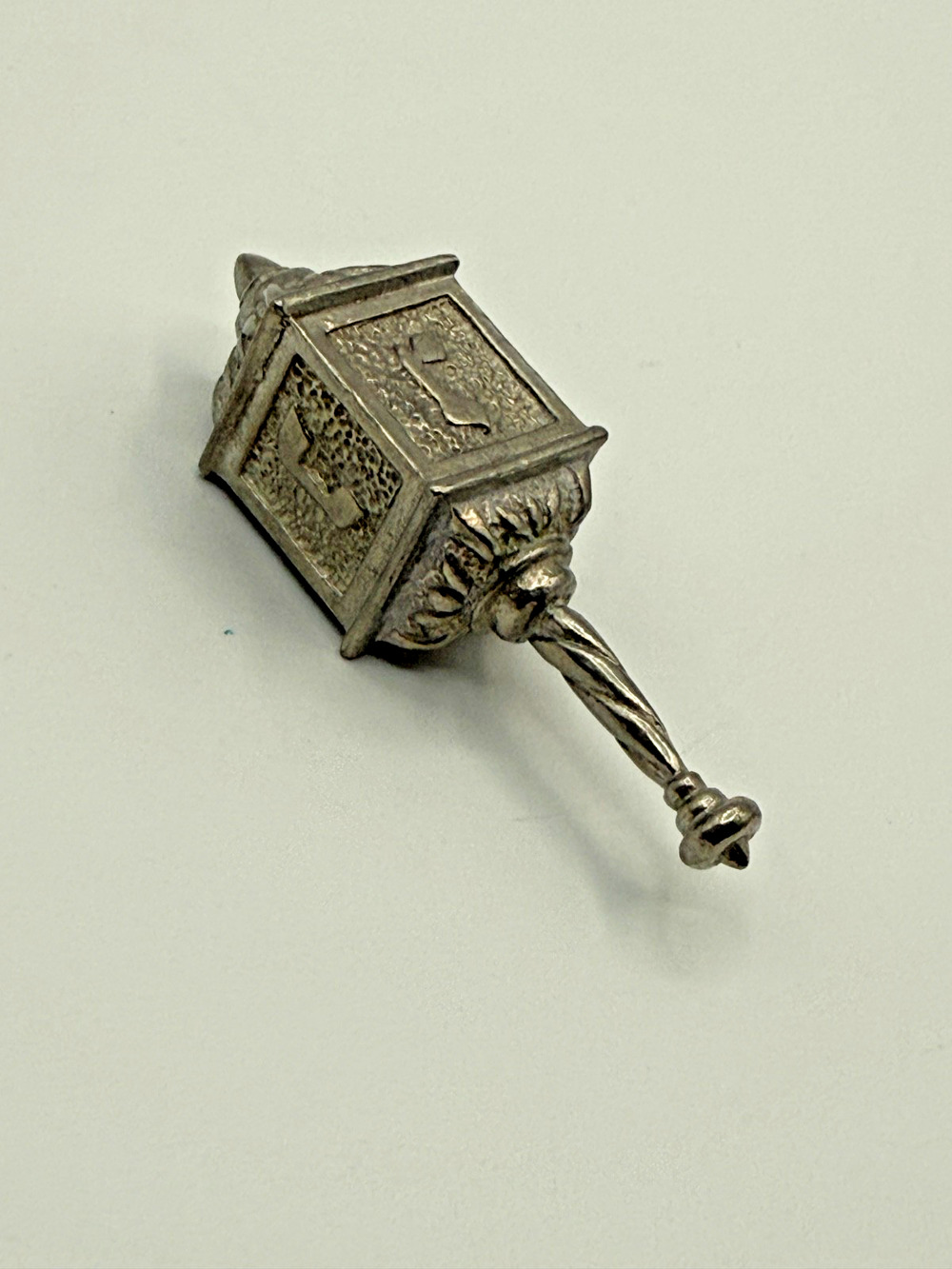 Vintage Hanukkah Dreidel Silver Tone Metal Ornate Floral Relief Judaica 2.75"